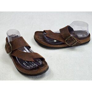White Mountain Brown Leather Buckle Strap Sandals Cork Sole Women Size 10